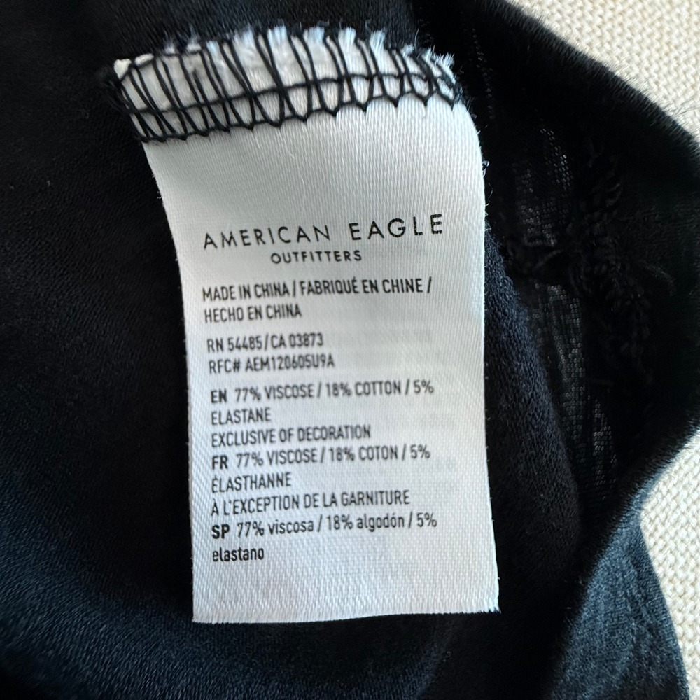 American Eagle Black Babydoll Cami Top Crochet Trim Spaghetti Strap Large - Picture 5 of 8